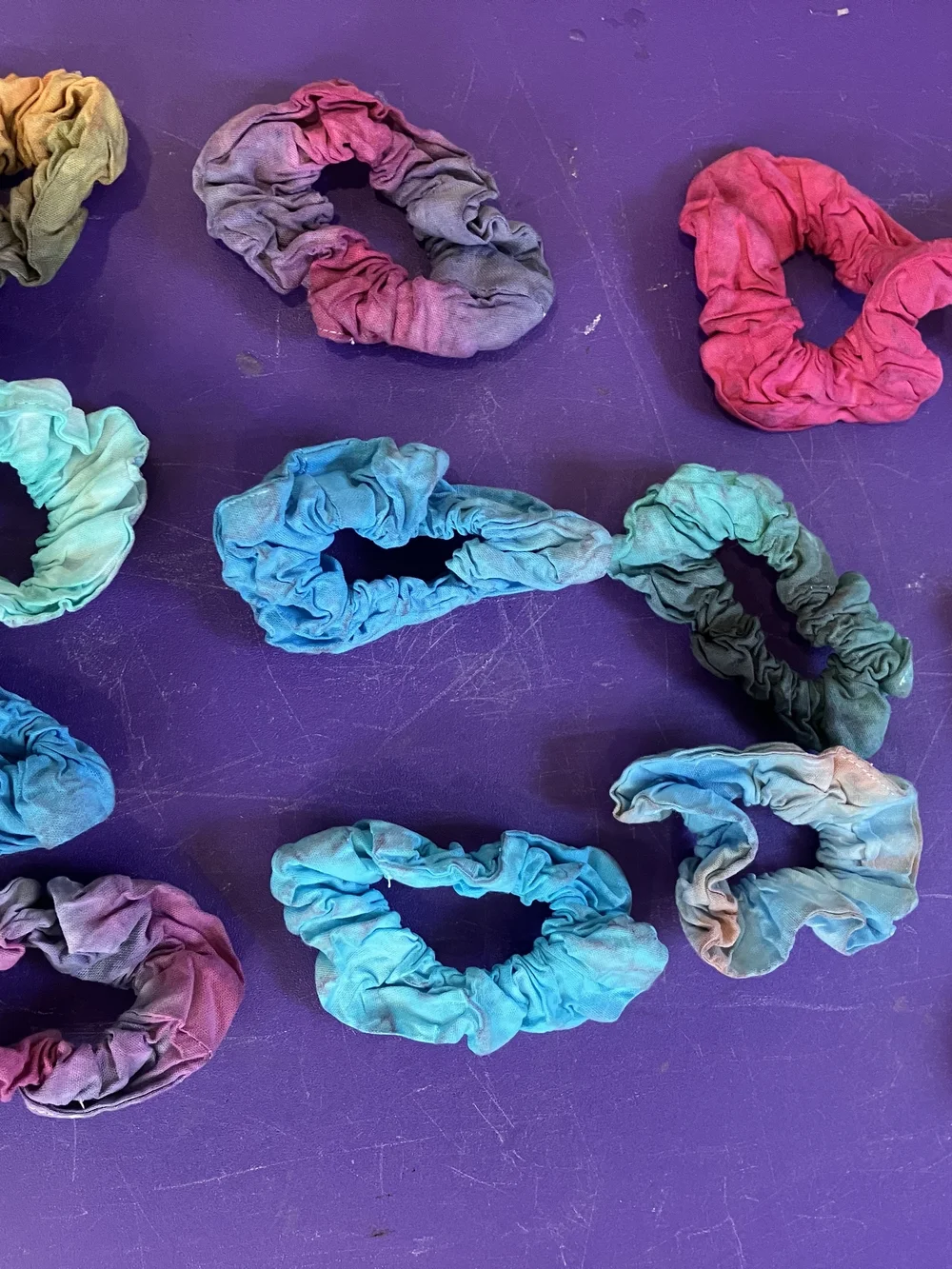 Tie-Dye Kids Hair Scrunchie Set - Assorted Blue, Teal, Pink & Purple
